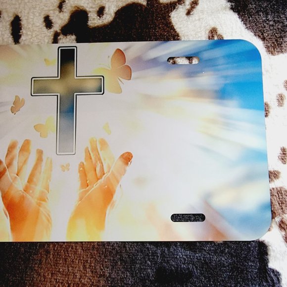 Praying Hands Butterfly Religious Car Tag Handmade Vehicle License Plate - Picture 3 of 6